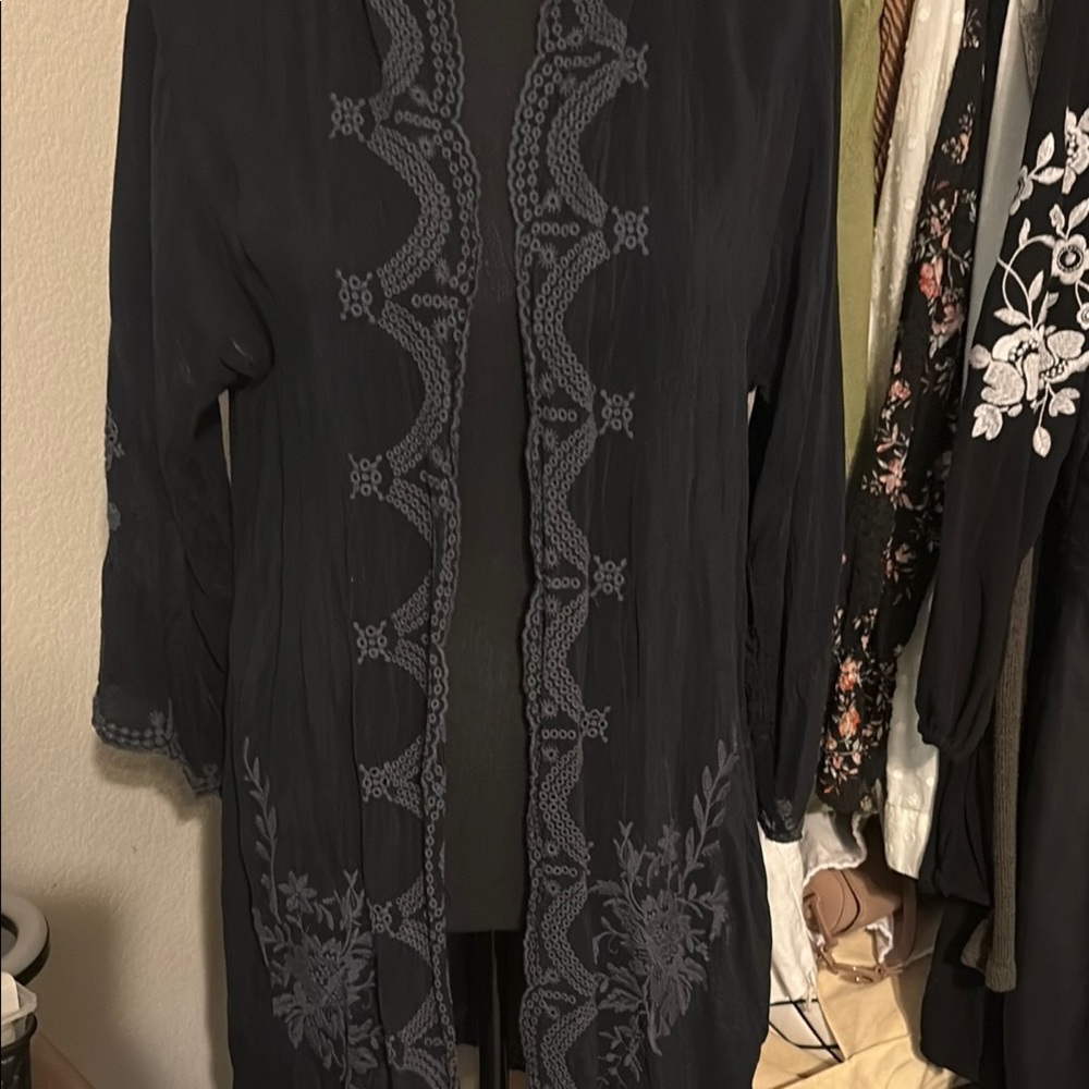 Johnny Was Black Embellished Tunic 3/4 Sleeve